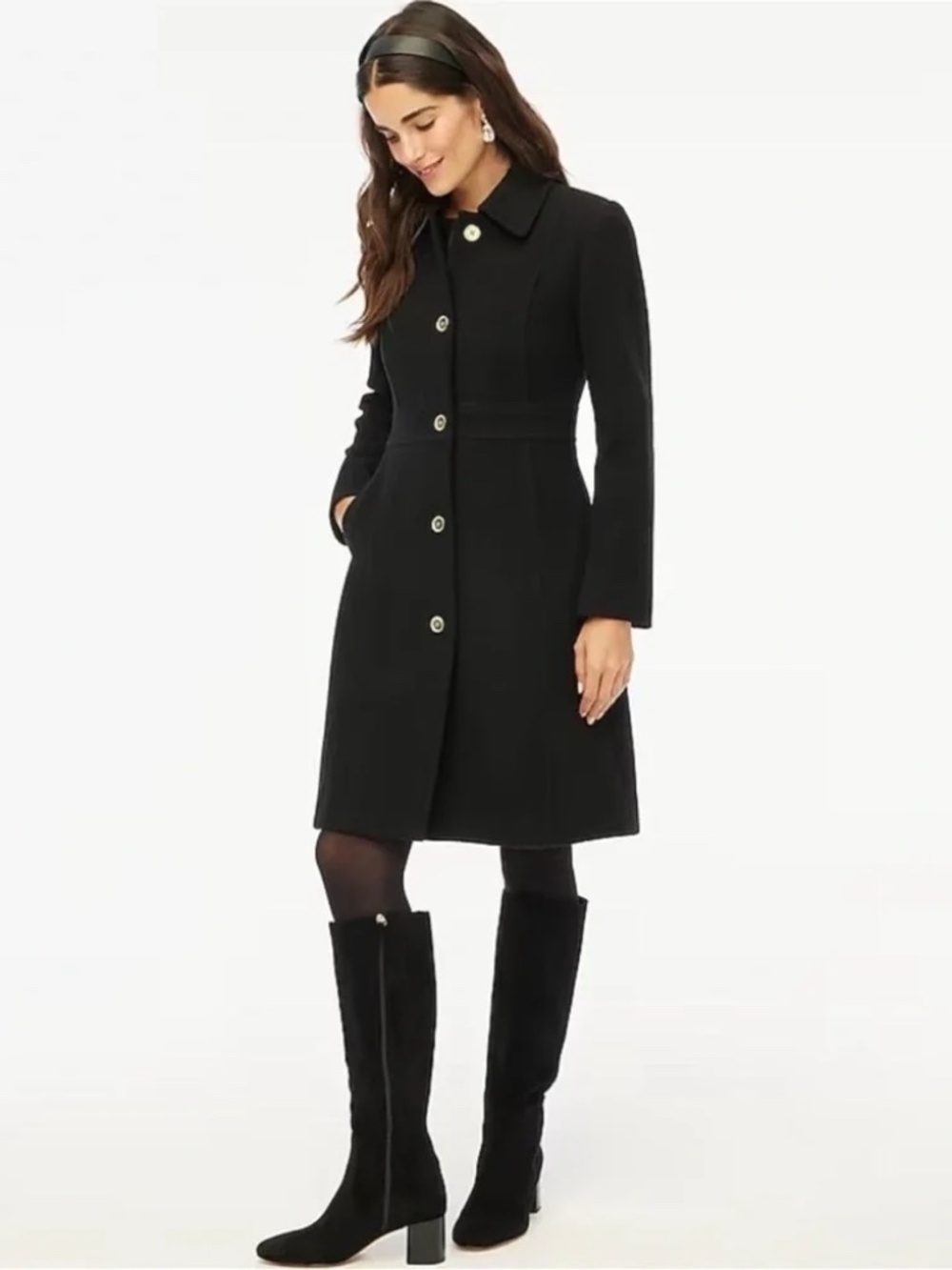 J Crew wool blend lady day coat black long oversized pockets button front 8